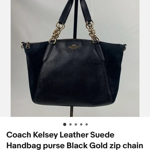 COACH Purse Black Mixed Leather & Suede Tote Bag w/ Gold Hardware ➕ FREE ITEM!⬇️ - Picture 2 of 16